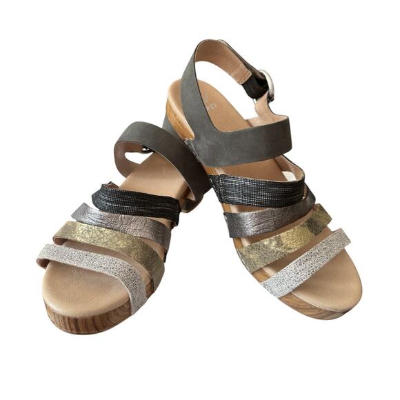 Dansko Sandals Maribeth Strappy Metallic Leather Heel Comfort 8.5-9 Womens 39 - Picture 1 of 11